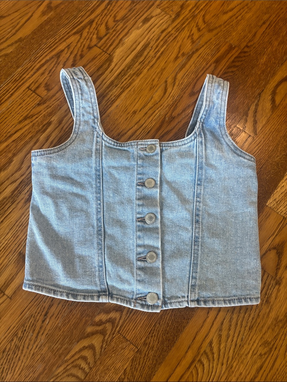 Light Wash Denim Tank with Raw-Edge Trim Size 10-12